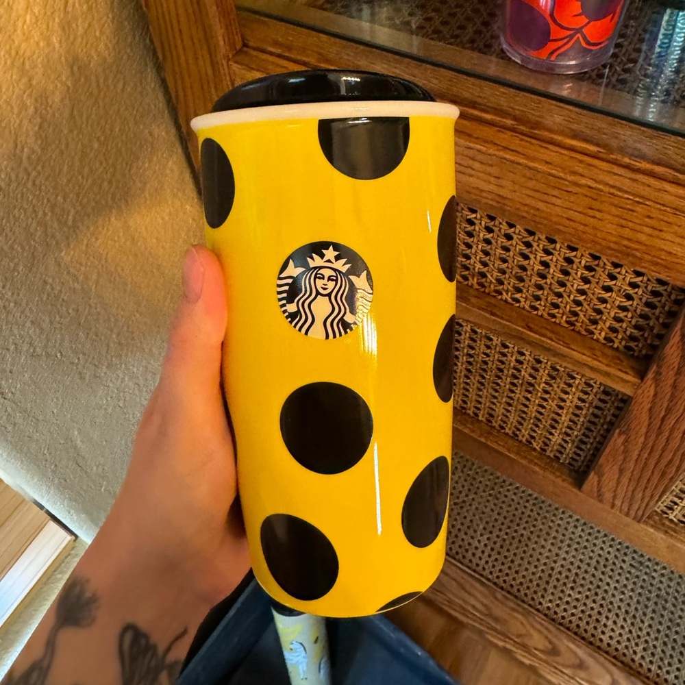 Yellow polkadot Starbucks ceramic tumbler